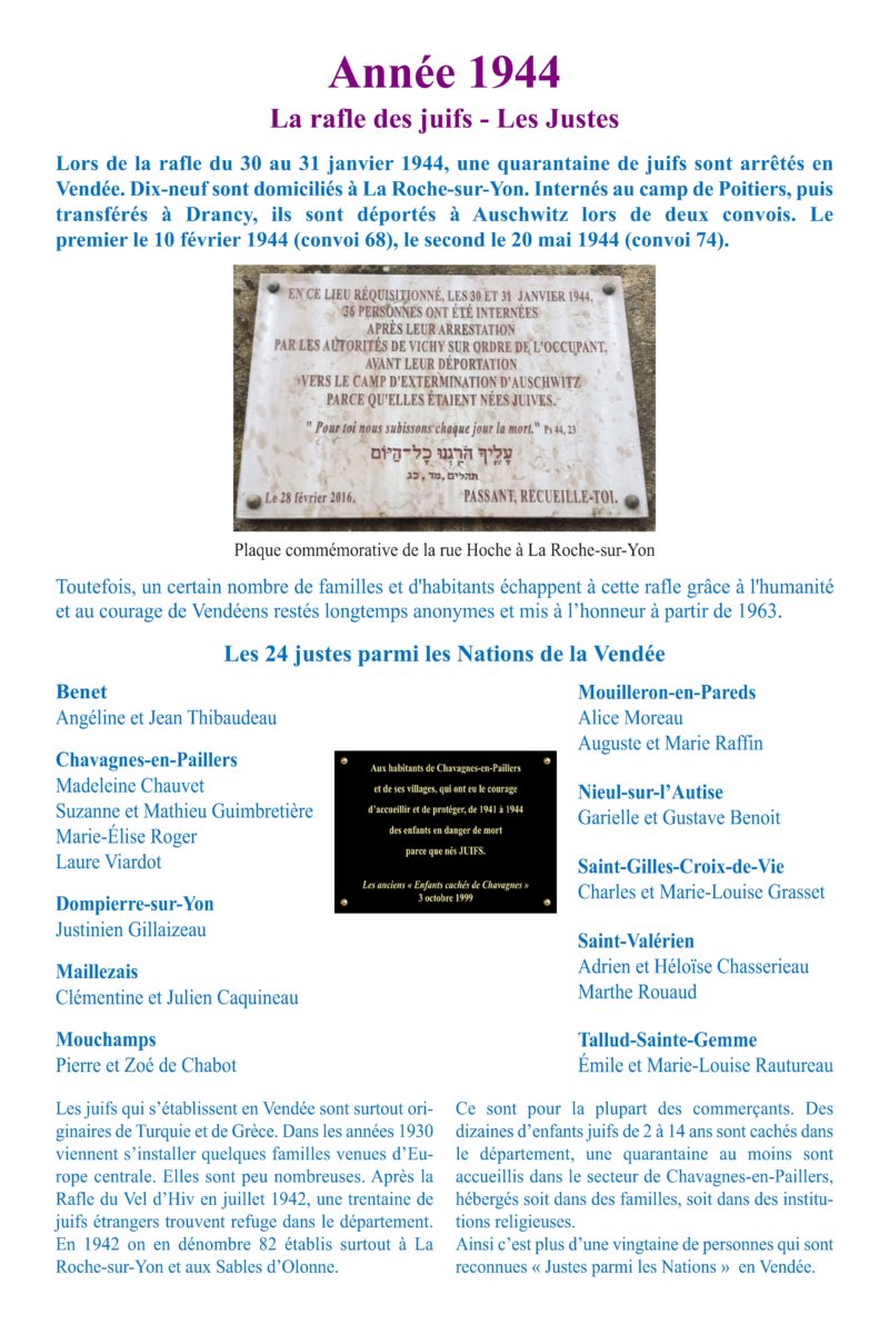 La rafle des Juifs Les Justes Résistance et Déportation Vendée